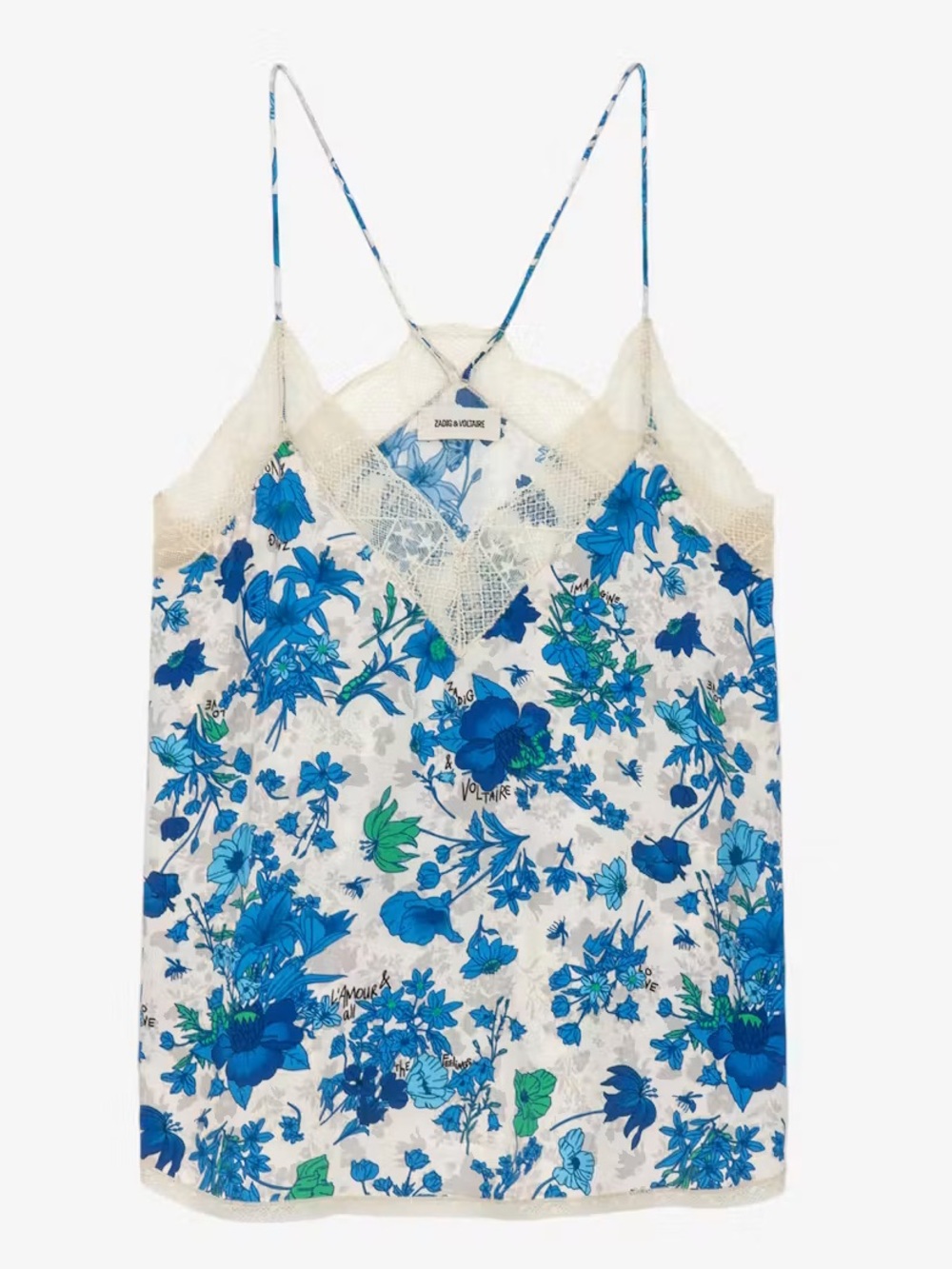 Zadig & Voltaire Christy Floral Lace Cami Top Blue Green Floral Camisole XS